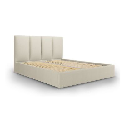 Pat matrimonial 140x200 cm bej tapițat cu spațiu de depozitare cu somieră Juniper – Mazzini Beds