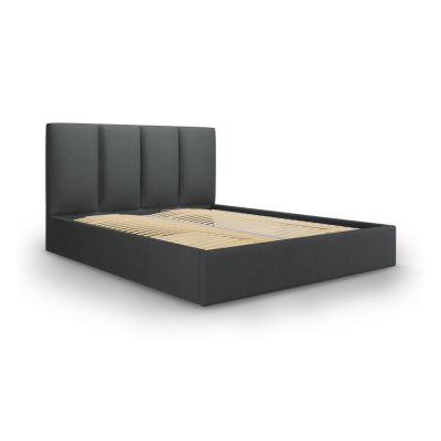 Pat matrimonial 140x200 cm gri închis tapițat cu spațiu de depozitare cu somieră Juniper – Mazzini Beds