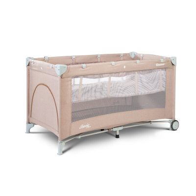 Patut pliant, Caretero, Basic Plus, Cu doua nivele, Pana la 15 kg, Cu intrare laterala cu fermoar, Cu geanta de transport, 120x60 cm, Conform cu EN716, Beige