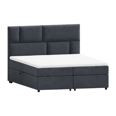 Pat boxspring gri închis cu spațiu de depozitare 140x200 cm Lola – Ropez