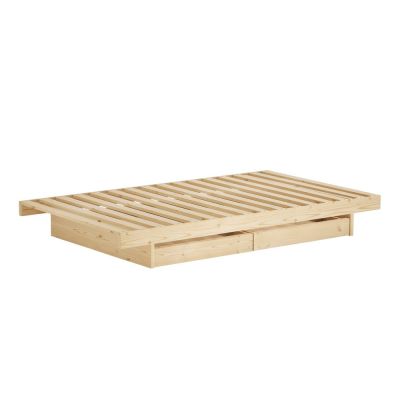 Pat matrimonial în culoare naturală din lemn masiv de pin cu spațiu de depozitare și somieră 140x200 cm Kanso – Karup Design