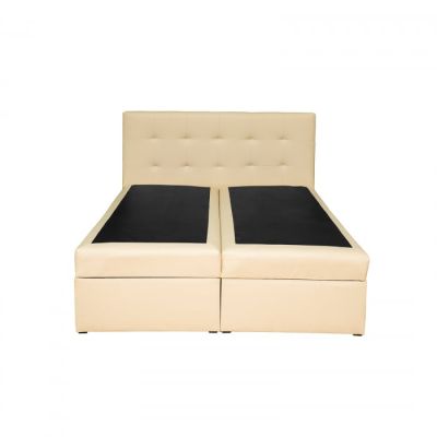 Pat tapitat BOXSPRING VISTA EC, 140x200 cm, cu sezut rabatabil, spatiu depozitare, crem