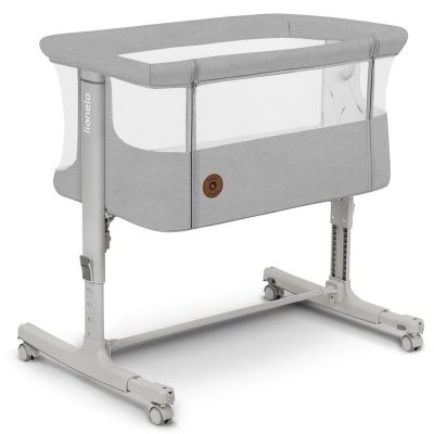 Patut co-sleeper, Lionelo, Aurora, 3 in 1, Cu leganare si setare unghiulara, Include saltea cu densitate T25 si geanta transport, Reglabil in 5 pozitii, Pana la 9 kg, 0 luni+, 85x60x66 cm, Certificari EN 1130:2019+AC:2020, EN 16890:2, Bej/Gri deschis