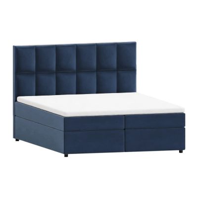 Pat boxspring albastru închis cu spațiu de depozitare 140x200 cm Flip – Ropez