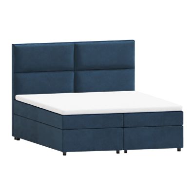 Pat boxspring albastru închis cu spațiu de depozitare 200x200 cm Rico – Ropez