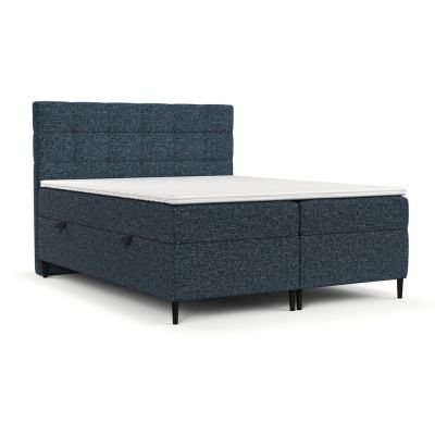 Pat boxspring albastru închis cu spațiu de depozitare 200x200 cm Urbaneo – Maison de Rêve