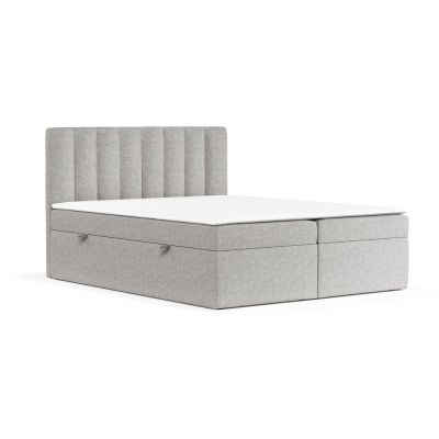 Pat boxspring gri deschis cu spațiu de depozitare 180x200 cm Novento – Maison de Rêve