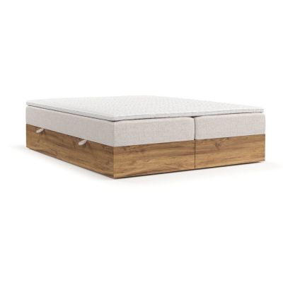 Pat boxspring în culoare naturală/maro deschis cu spațiu de depozitare 200x200 cm Faro – Maison de Rêve