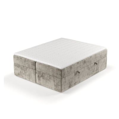 Pat boxspring maro deschis cu spațiu de depozitare 200x200 cm Yoko – Maison de Rêve