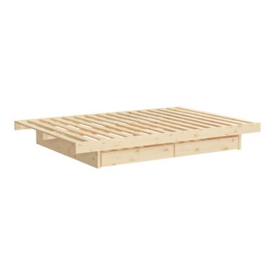 Pat în culoare naturală din lemn masiv de pin cu spațiu de depozitare și somieră 120x200 cm Kanso – Karup Design