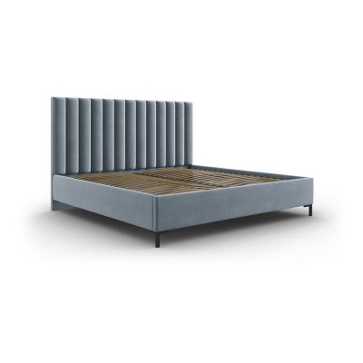 Pat matrimonial albastru deschis tapițat cu spațiu de depozitare și somieră 140x200 cm Casey – Mazzini Beds