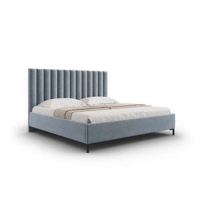 Pat matrimonial albastru deschis tapițat cu spațiu de depozitare și somieră 140x200 cm Casey – Mazzini Beds