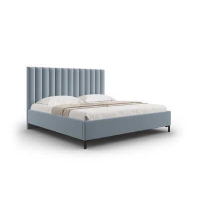 Pat matrimonial albastru deschis tapițat cu spațiu de depozitare și somieră 160x200 cm Casey – Mazzini Beds