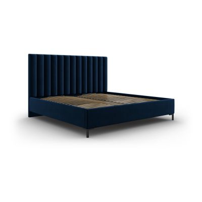 Pat matrimonial albastru închis tapițat cu spațiu de depozitare și somieră 140x200 cm Casey – Mazzini Beds