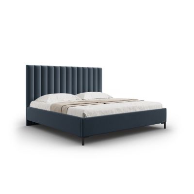 Pat matrimonial albastru închis tapițat cu spațiu de depozitare și somieră 160x200 cm Casey – Mazzini Beds