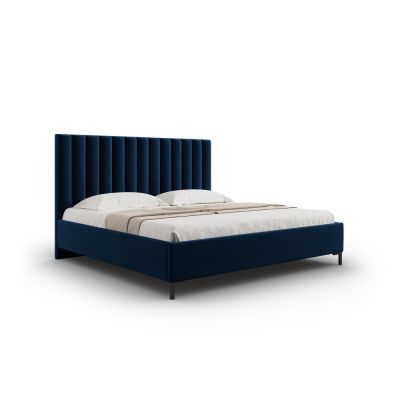 Pat matrimonial albastru închis tapițat cu spațiu de depozitare și somieră 180x200 cm Casey – Mazzini Beds