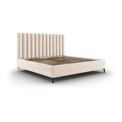 Pat matrimonial bej tapițat cu spațiu de depozitare și somieră 180x200 cm Casey – Mazzini Beds