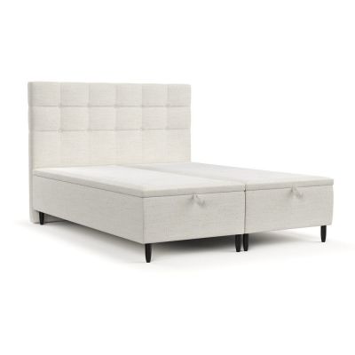 Pat matrimonial crem tapițat cu spațiu de depozitare 200x200 cm Senses – Maison de Rêve