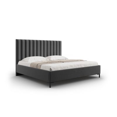 Pat matrimonial gri închis tapițat cu spațiu de depozitare și somieră 140x200 cm Casey – Mazzini Beds