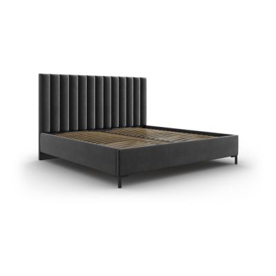 Pat matrimonial gri închis tapițat cu spațiu de depozitare și somieră 140x200 cm Casey – Mazzini Beds