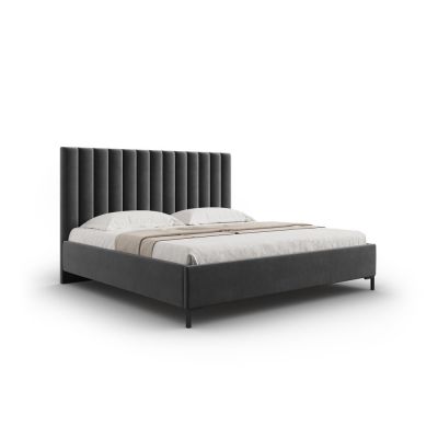 Pat matrimonial gri închis tapițat cu spațiu de depozitare și somieră 160x200 cm Casey – Mazzini Beds