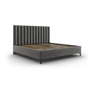 Pat matrimonial gri tapițat cu spațiu de depozitare și somieră 140x200 cm Casey – Mazzini Beds