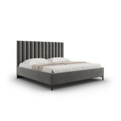 Pat matrimonial gri tapițat cu spațiu de depozitare și somieră 140x200 cm Casey – Mazzini Beds