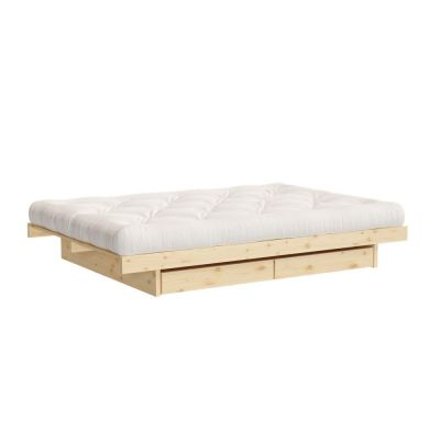 Pat matrimonial în culoare naturală din lemn masiv de pin cu spațiu de depozitare și somieră 160x200 cm Kanso – Karup Design