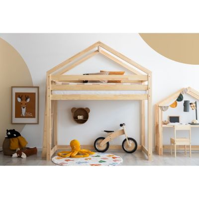 Pat înalt din lemn de pin în formă de căsuță 80x160 cm Mila DMPBA – Adeko Pat înalt din lemn de pin în formă de căsuță 80x160 cm Mila DMPBA – Adeko