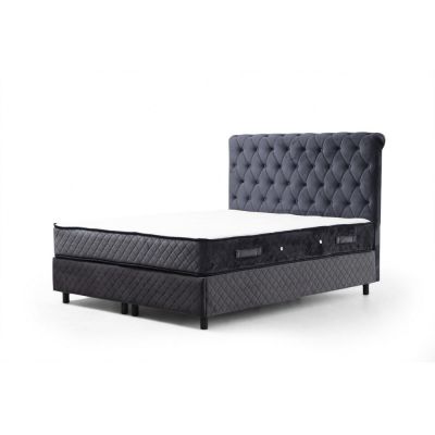 Pat boxspring albastru închis cu spațiu de depozitare 140x200 cm Sonata – Kalune Design