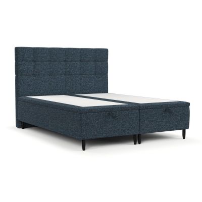 Pat matrimonial albastru închis tapițat cu spațiu de depozitare 160x200 cm Senses – Maison de Rêve