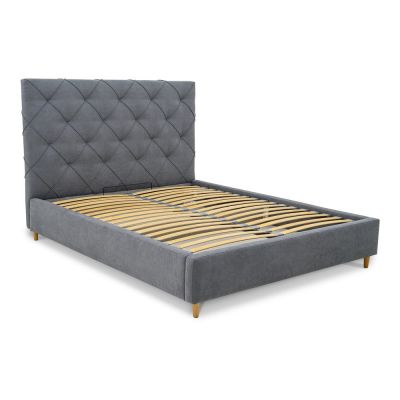 Pat matrimonial gri tapițat cu spațiu de depozitare și somieră 140x190 cm Bee – Scandic