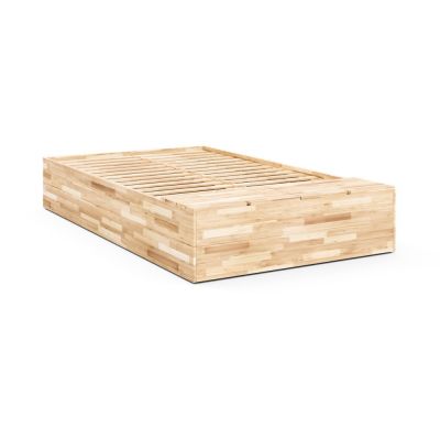 Pat matrimonial în culoare naturală din lemn de pin cu spațiu de depozitare cu somieră 160x200 cm Basement Bed – Karup Design