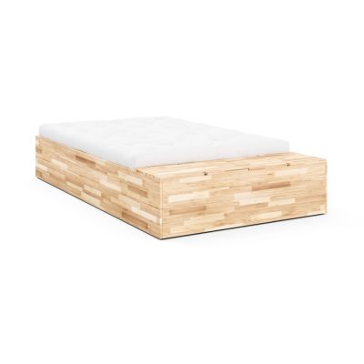 Pat matrimonial în culoare naturală din lemn de pin cu spațiu de depozitare cu somieră 160x200 cm Basement Bed – Karup Design