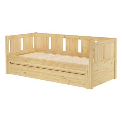 Pat pentru copii în culoare naturală cu extensie suplimentară/pe colț din lemn de pin cu spațiu de depozitare 90x200 cm Monia – Olivia Living