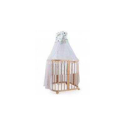 Set Patut Rotund Evolutiv pentru Copii, Multifunctional, 7in1, cu Saltele, Baldachin, Lenjerie si Aparatori Laterale, Transformabil, Masa de Schimbat, Co-Sleeping, Tarc de Joaca, Birou, Scaune, Waldin, Natural, Echipament Forest, 8L