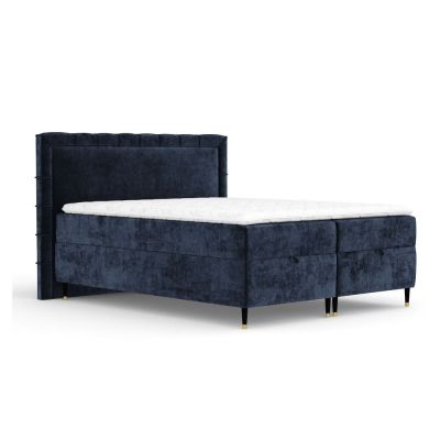 Pat boxspring albastru închis cu spațiu de depozitare 160x200 cm Voyage – Maison de Rêve