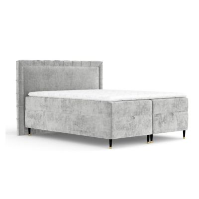 Pat boxspring gri deschis cu spațiu de depozitare 200x200 cm Voyage – Maison de Rêve