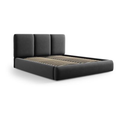 Pat matrimonial gri închis tapițat din catifea cu spațiu de depozitare cu somieră 140x200 cm Brody – Mazzini Beds