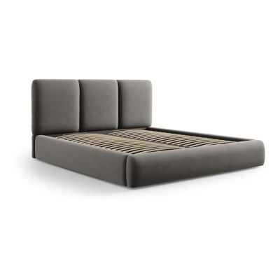 Pat matrimonial gri tapițat din catifea cu spațiu de depozitare cu somieră 200x200 cm Brody – Mazzini Beds