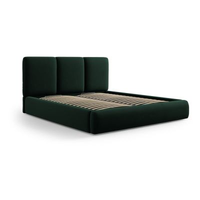 Pat matrimonial verde închis tapițat din catifea cu spațiu de depozitare cu somieră 200x200 cm Brody – Mazzini Beds