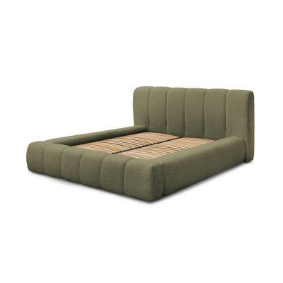 Pat matrimonial verde tapițat cu spațiu de depozitare cu somieră 140x190 cm Denali – Bobochic Paris