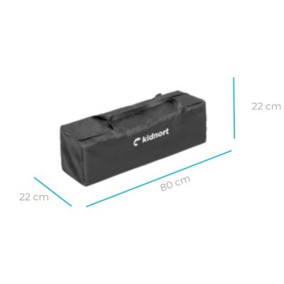 Patut de calatorie Kidnort Ihalig Dark Gray cu geanta de transport, salteluta, usa cu fermoar si roti cu posibilitatea de blocare