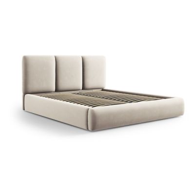 Pat matrimonial crem tapițat din catifea cu spațiu de depozitare cu somieră 140x200 cm Brody – Mazzini Beds